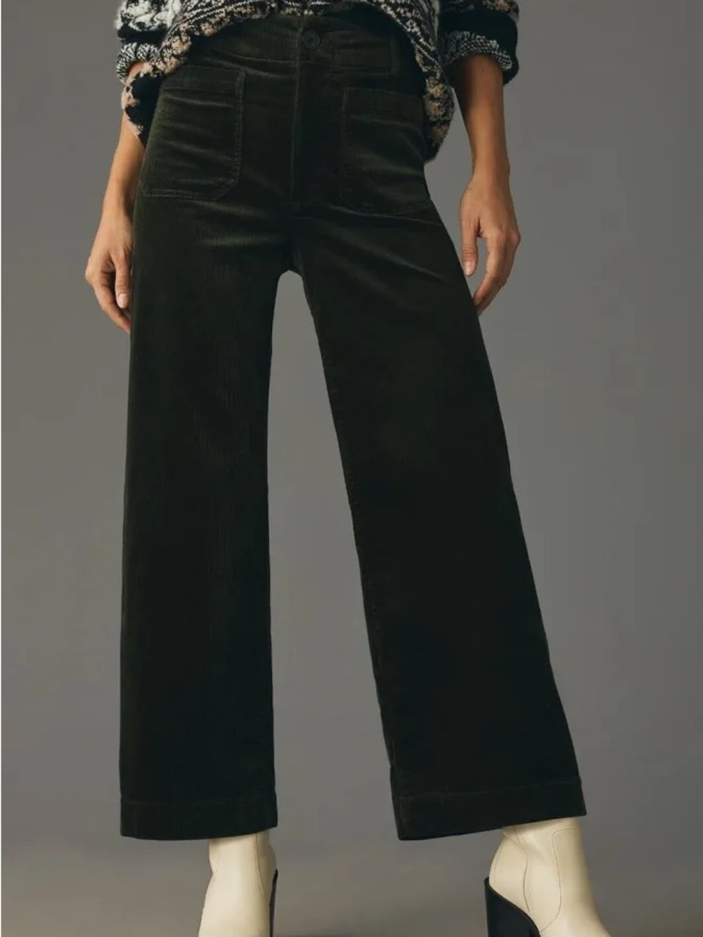 Maeve Wide-Leg Corduroy Pants — Dark Green